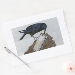 Crow und Harmonica Rechteckiger Aufkleber