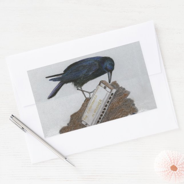 Crow und Harmonica Rechteckiger Aufkleber (Umschlag)