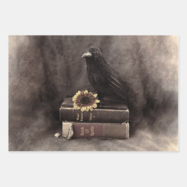 Crow Vintag Gothic Old Books Sonnenblume Geschenkpapier Set
