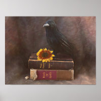 Crow Vintag gotische Alte Bücher Sonnenblumen Kuns