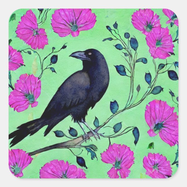Crow Watercolor Quadratischer Aufkleber (Vorderseite)