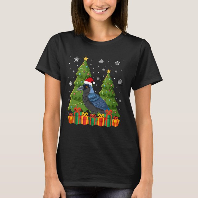Crow Xmas Tree Lights Weihnachtsmannmütze Ugge Wei T-Shirt (Vorderseite)