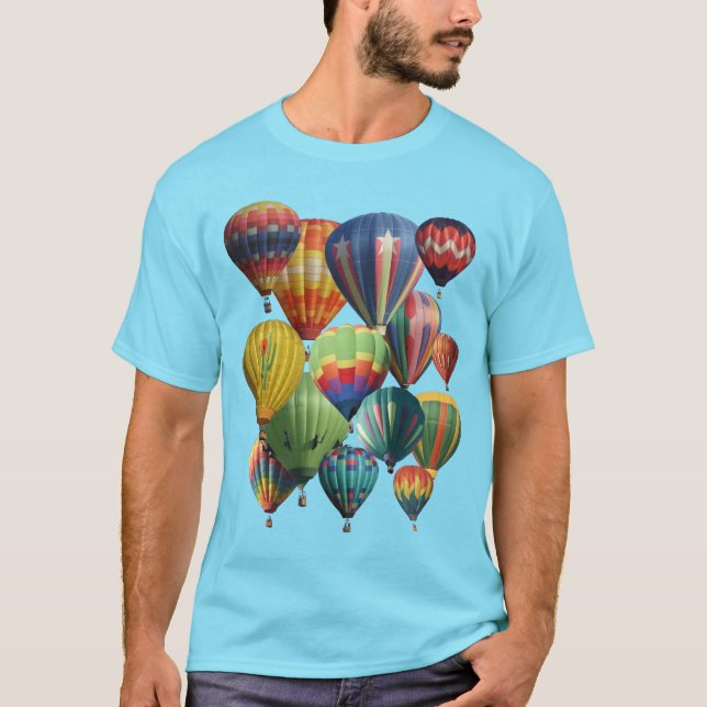 Crowful Hot Air Balloons auf blauem T - Shirt (Vorderseite)