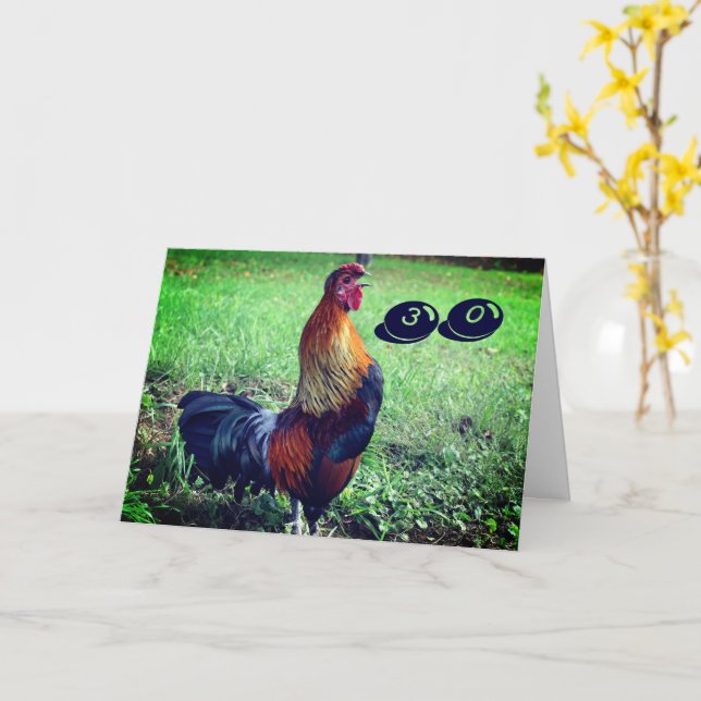 Crowing Rooster Funny 30. Geburtstag Karte (Gelbe Blume)