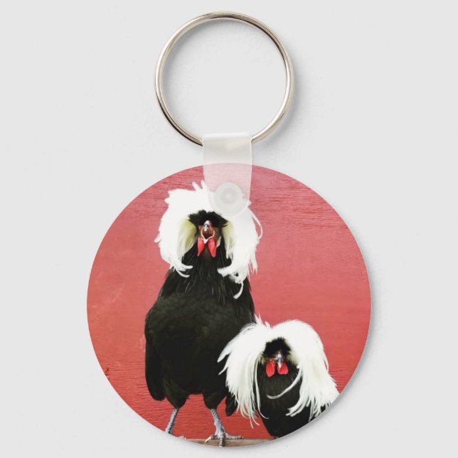 Crowing Rooster Polnischer Hühner-Schlüsselanhänge Schlüsselanhänger (Vorderseite)