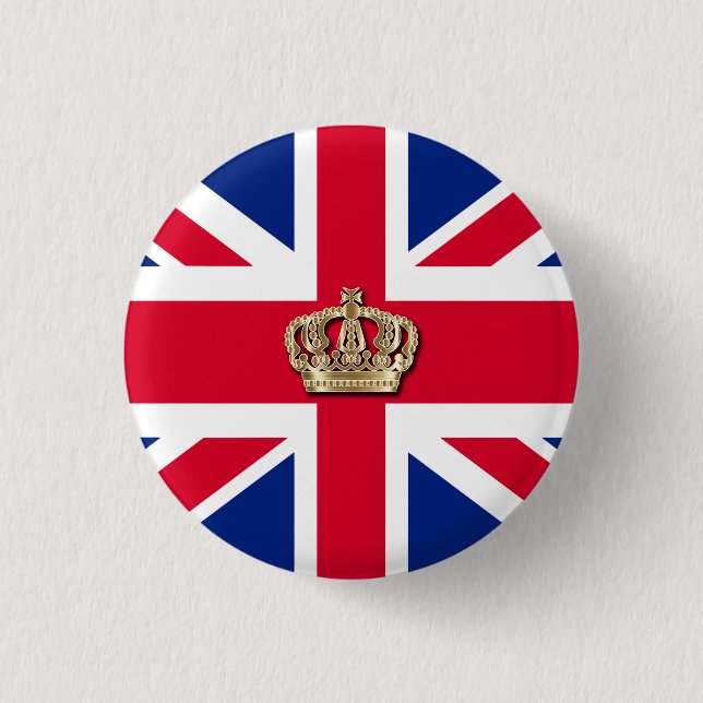 Crown and Union Jack Patriotic 3 Cm Round Abzeiche Button (Vorderseite)