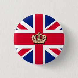 Crown and Union Jack Patriotic 3 Cm Round Abzeiche Button