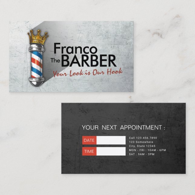 Crown Barber Pole Barbershop Hair Stylist Erinneru Terminkarte (Vorne/Hinten)