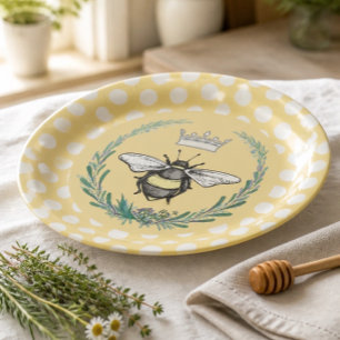 Crown Bee   Assiettes en papier à pois en nid d'ab