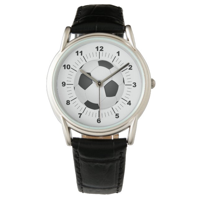 Crown Black Leather Strap Watch für Men Soccer Bal Armbanduhr (Vorderseite)