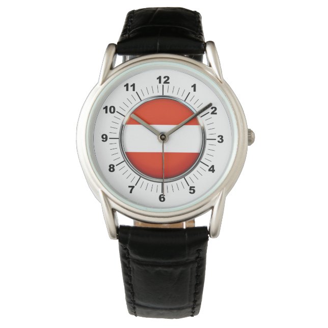 Crown Black Leather Strap Watch - Männerflagge in  Armbanduhr (Vorderseite)