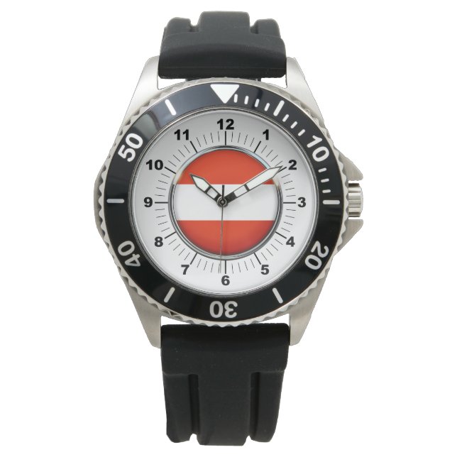 Crown Black Rubber Strap Watch in Austria Flag Armbanduhr (Vorderseite)