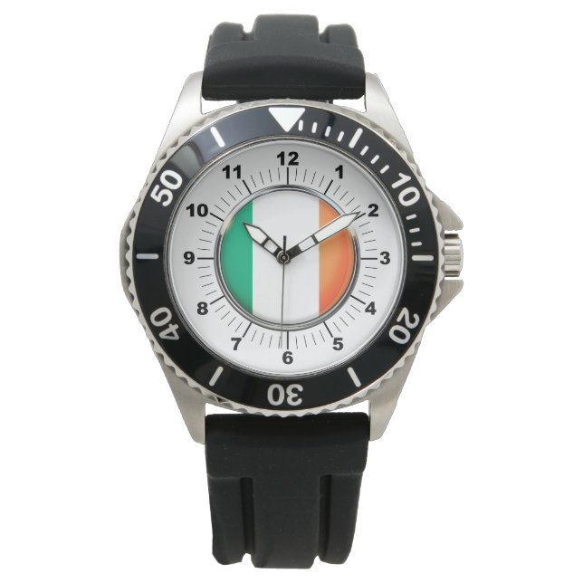 Crown Black Rubber Strap Watch in Irlands Flag Armbanduhr (Vorderseite)