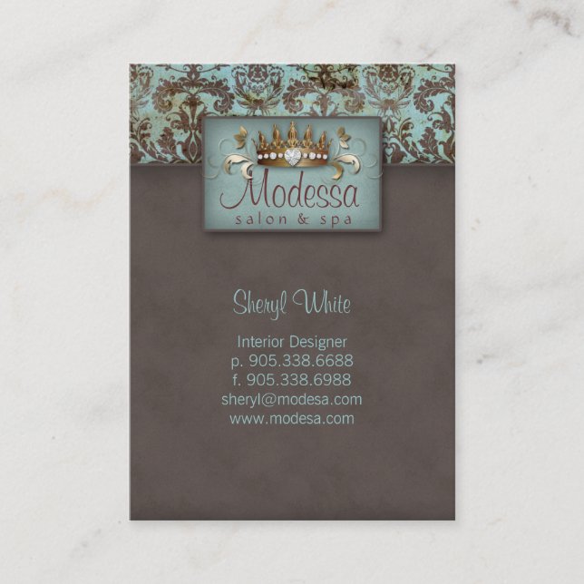 Crown Damask Salon Spa Appointment Card Terminkarte (Vorderseite)