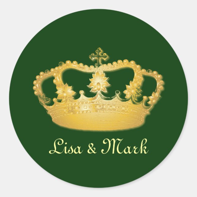 Crown Design II - Gold Runder Aufkleber (Vorderseite)