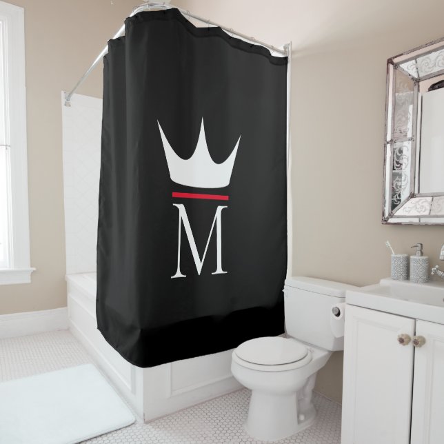 Crown Elegant Monogram Schwarz-weiß und rot Duschvorhang (Beispiel)