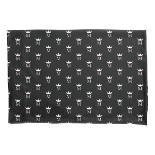 Crown Elegante Monogram Muster Schwarz-weiß und ro Kissenbezug