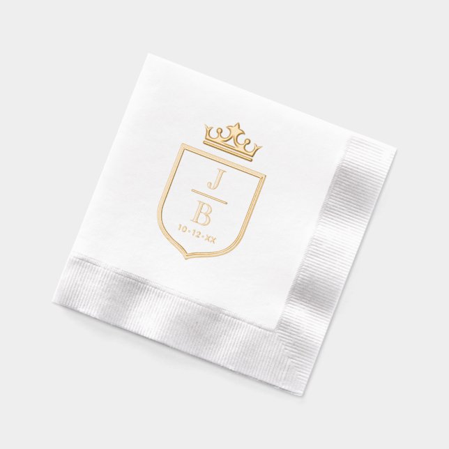Crown Familienwappen 2 Initial Wedding Monogram #2 Servietten Mit Folie (Links)