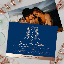 Crown Foto Hochzeit speichern das Datum blaue Rose Folieneinladung