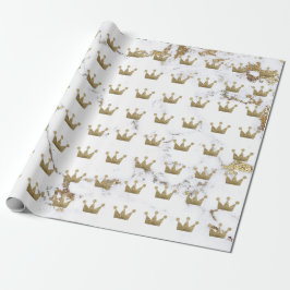 Crown Gold Sepia Black Metallic Minimalismus Marmo Geschenkpapier