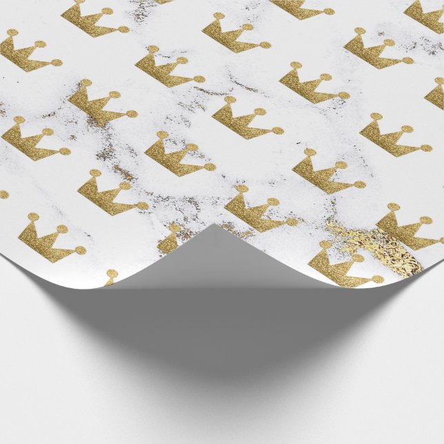 Crown Gold Sepia Weißer Metallischer Minimalismus  Geschenkpapier (Ecke)