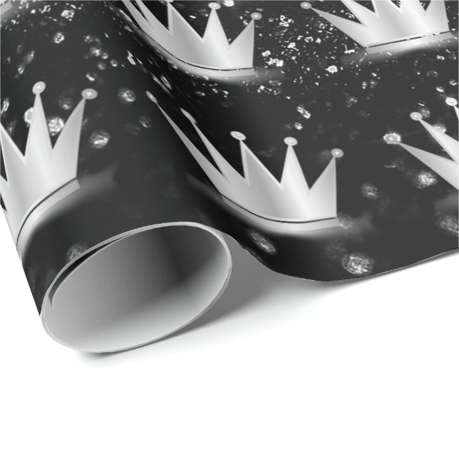 Crown Gray Silver Princess Black Spark Geschenkpapier (Rolleneckpunkt)