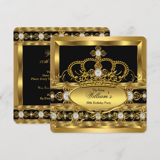 Crown King Prince Queen Royal Gold Diamond Party Einladung (Vorne/Hinten)