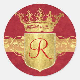 Crown Monogram in Gold Tones Runder Aufkleber