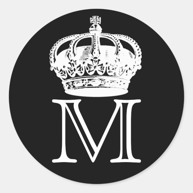 Crown Monogram Runder Aufkleber (Vorderseite)