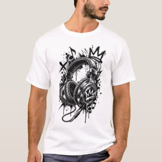 Crown Music Kopfhörer Graffiti – Fettes Schwarz un T-Shirt