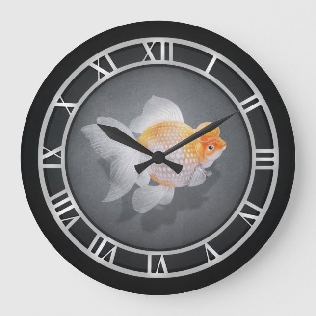 Crown Pearlscale Goldfish Große Wanduhr (Vorderseite)