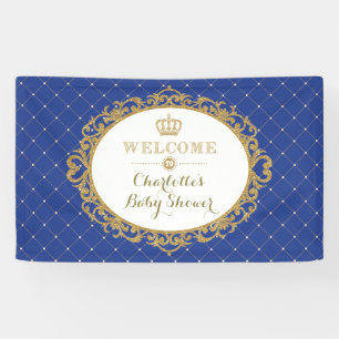 Crown Prince Royal Blue Gold Baby Dusche Willkomme Banner