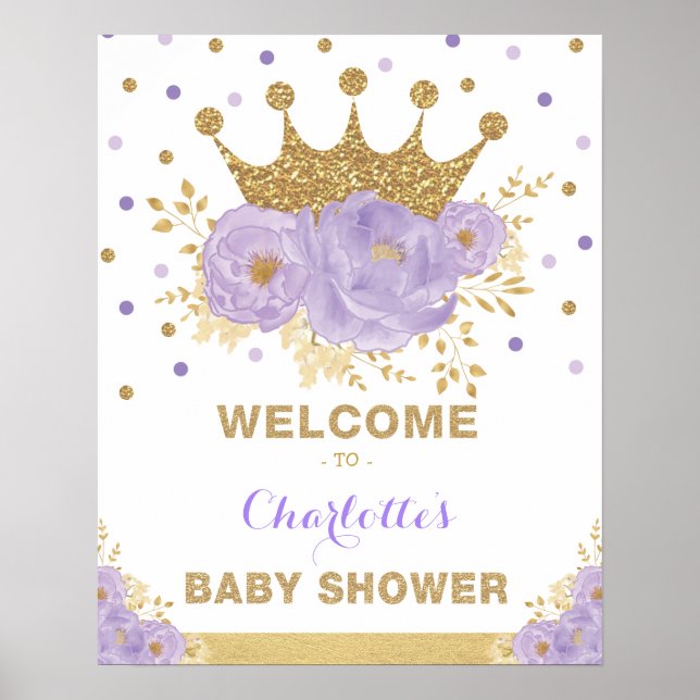 Crown Princess Lila Floral Baby Dusche Willkommen Poster (Vorne)