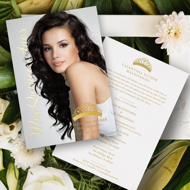Crown Quinceañera Minimales Foto Extravagante Kall Folieneinladung (Von Creator hochgeladen)