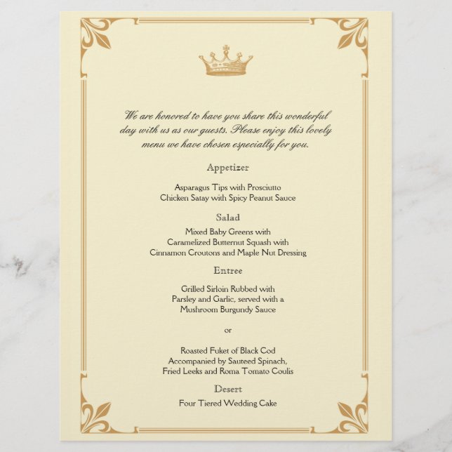 Crown Regency in Gold und Ivory Wedding Menu (Vorderseite)