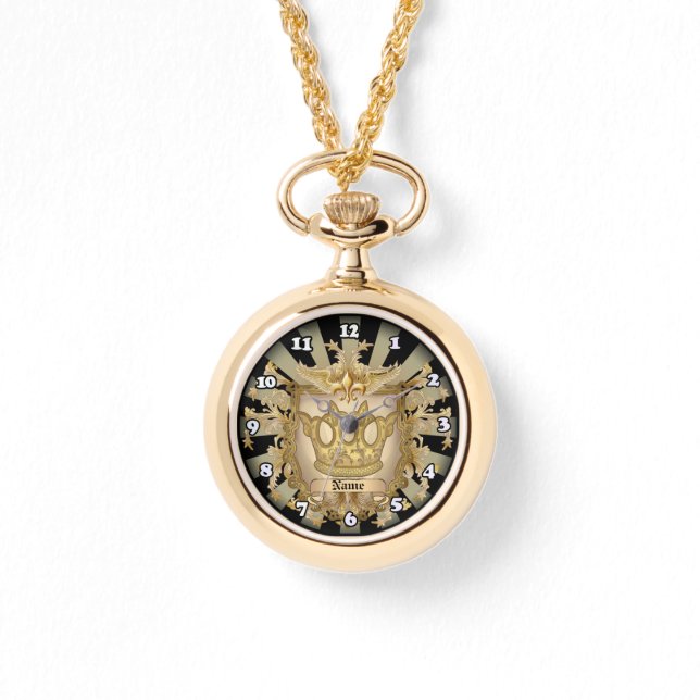 Crown Shield-Familienwappen-Nachname Armbanduhr (Vorderseite)