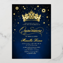Crown Tiara Navy Gold Quinceañera Einladung