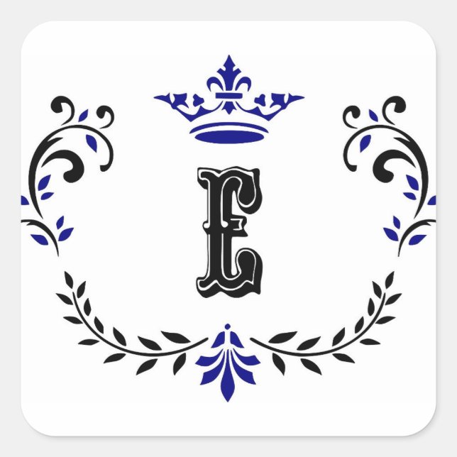 Crown Wreath Monogram 'E' Quadratischer Aufkleber (Vorderseite)