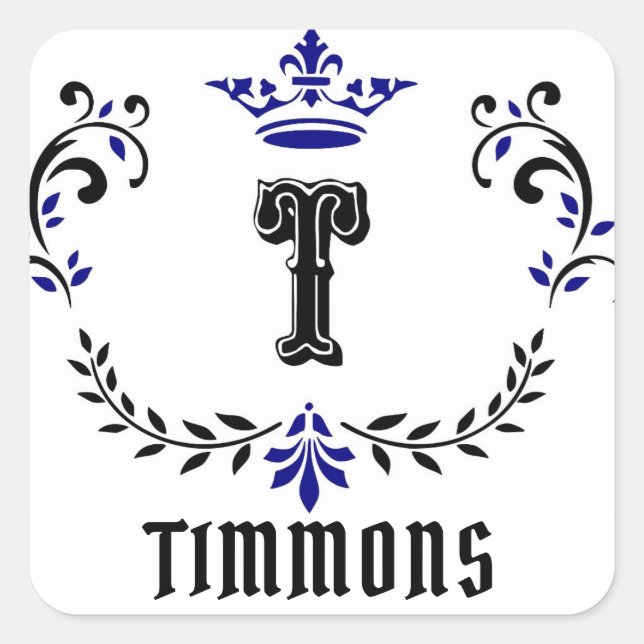 Crown Wreath Monogram 'T' Personalisieren Sie den  Quadratischer Aufkleber (Vorderseite)
