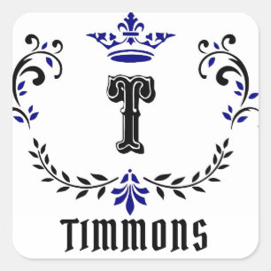 Crown Wreath Monogram 'T' Personalisieren Sie den Quadratischer Aufkleber