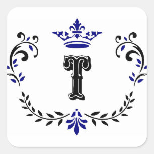 Crown Wreath Monogram 'T' Quadratischer Aufkleber