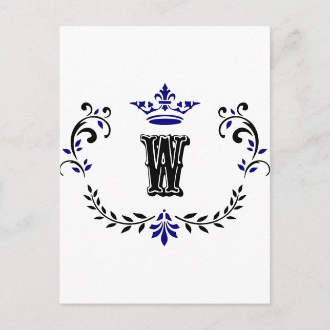 Crown Wreath Monogram 'W' Postkarte (Vorderseite)
