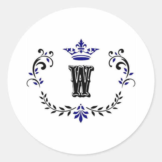 Crown Wreath Monogram 'W' Runder Aufkleber (Vorderseite)