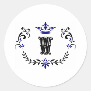 Crown Wreath Monogram 'W' Runder Aufkleber