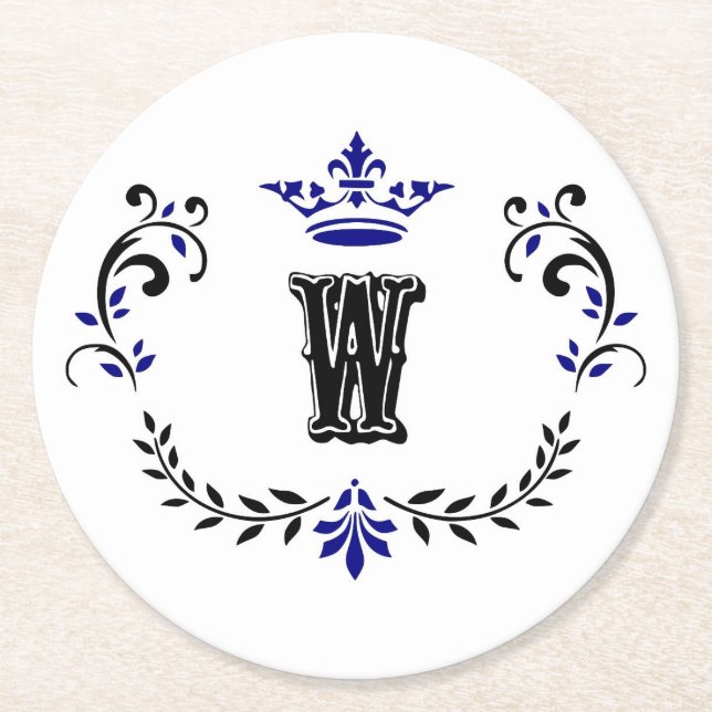 Crown Wreath Monogram 'W' Runder Pappuntersetzer (Vorderseite)