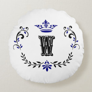 Crown Wreath Monogram 'W' Rundes Kissen