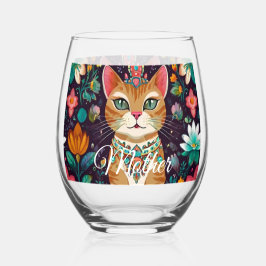 Crowned Bejewelled Cat  Weinglas Ohne Stiel