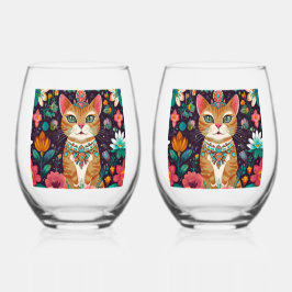 Crowned Bejewelled Cat      Weinglas Ohne Stiel