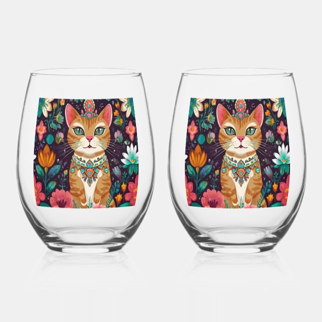 Crowned Bejewelled Cat      Weinglas Ohne Stiel (Vorderseite)