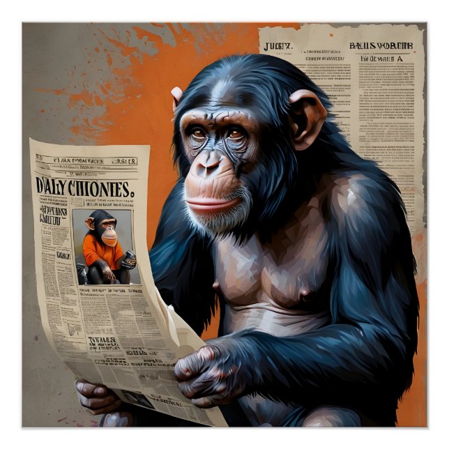 Crowned Chimp Royalty" - Fun Pop Kunst mit Farben Poster (Vorderseite)